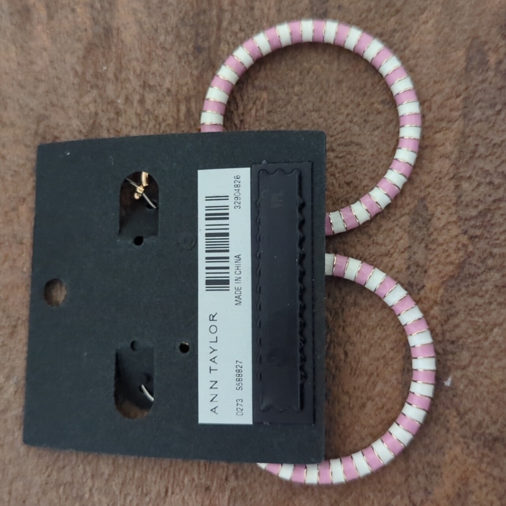 Ann Taylor Pink and White Striped Hoop Earrings - Picture 2 of 2